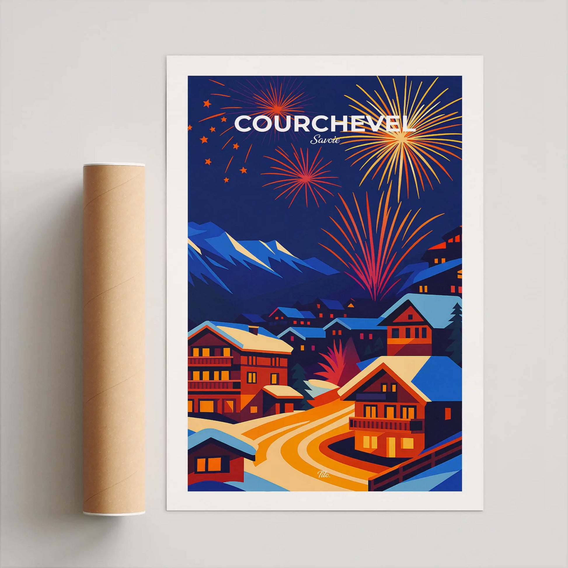 Affiche Courchevel - Poster vintage, impression artistique murale