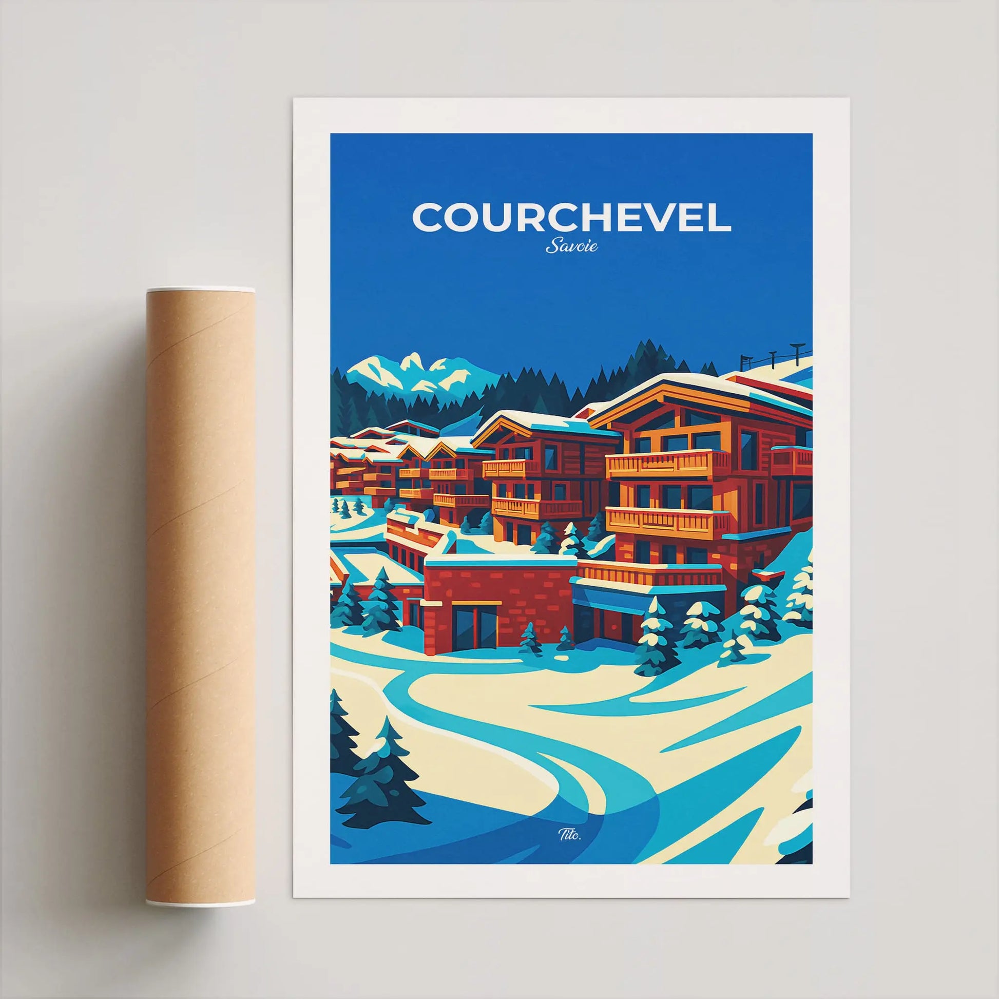 Affiche Courchevel - Poster vintage, impression artistique murale