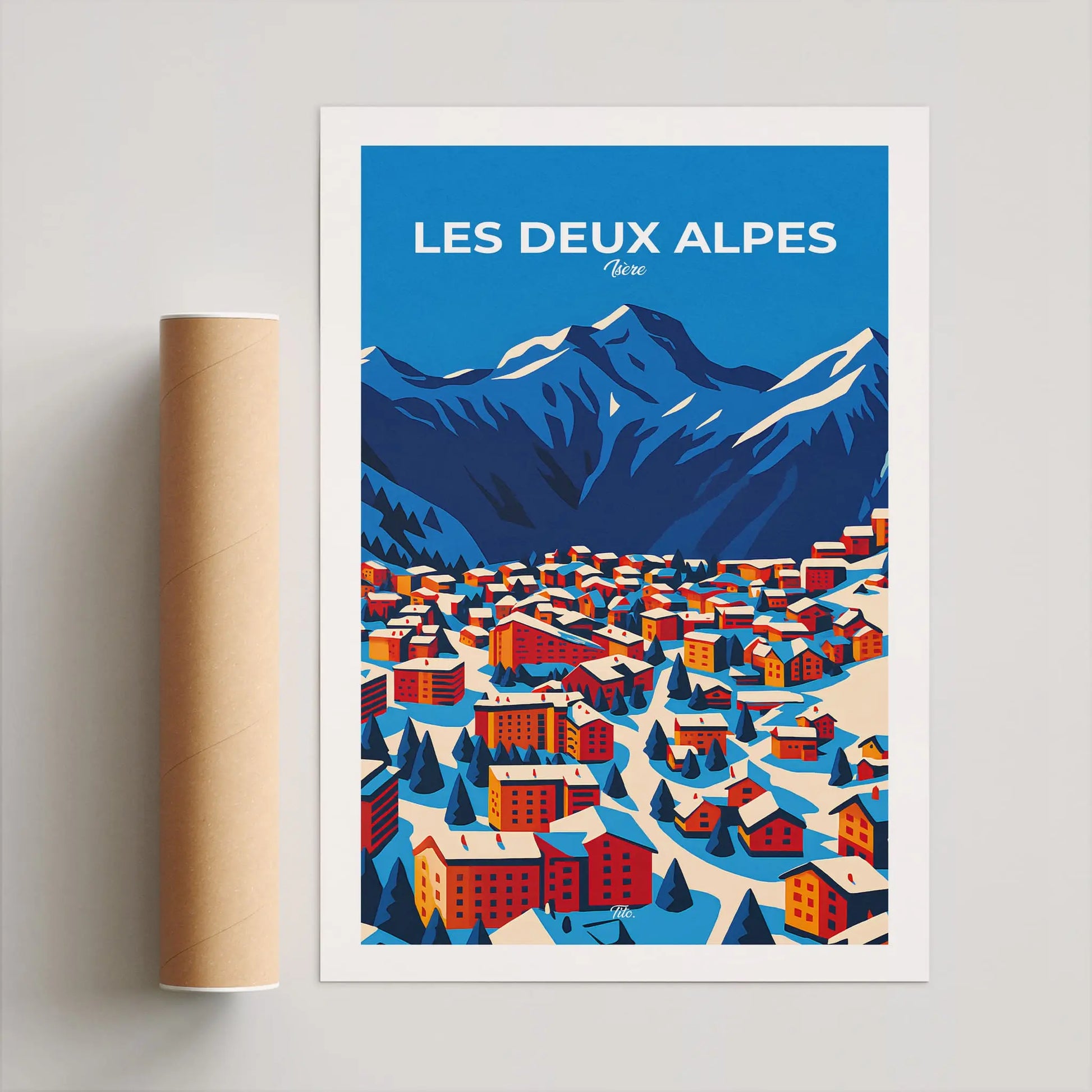 Affiche Les Deux Alpes - Poster vintage, impression artistique murale