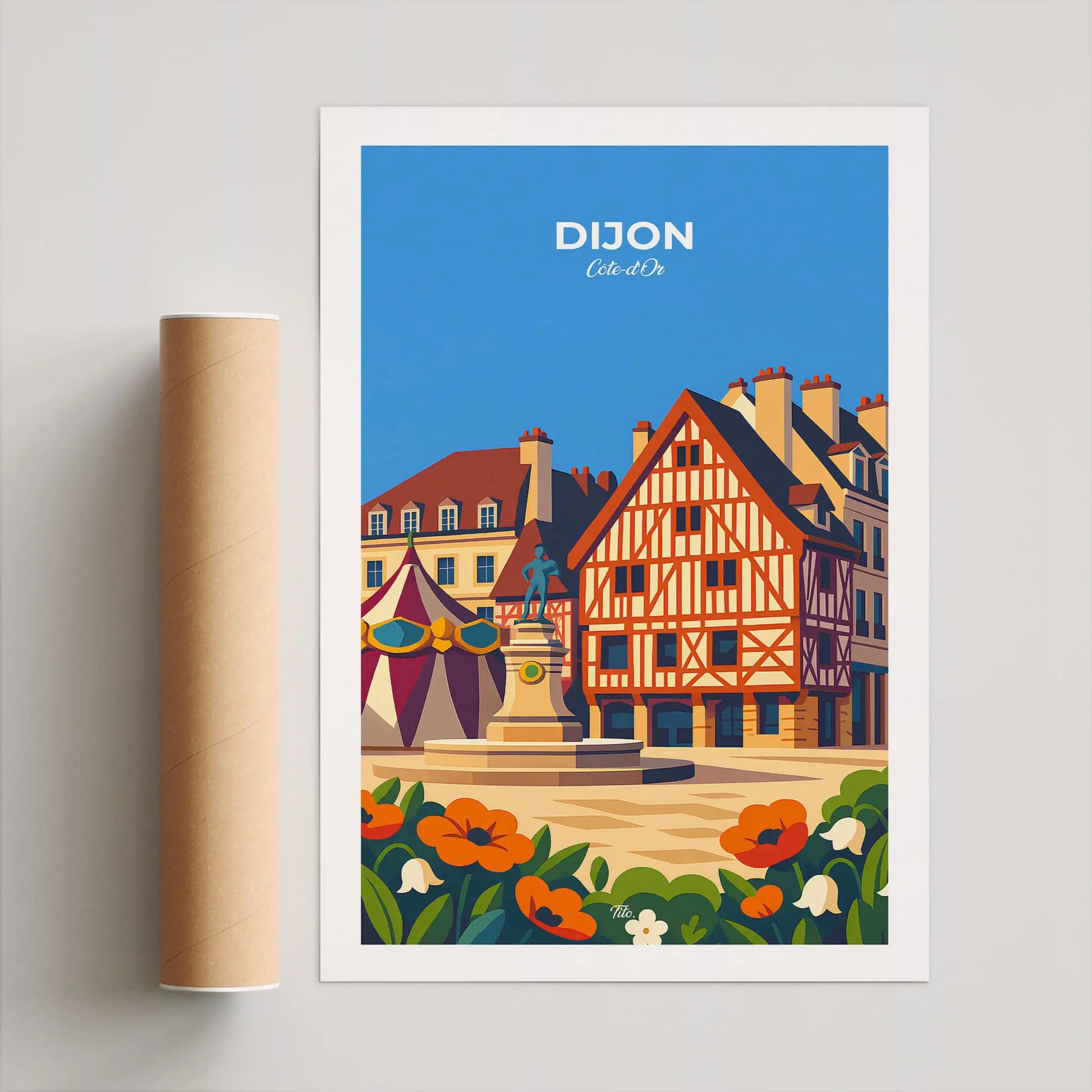 Affiche Dijon - Poster vintage, impression artistique murale