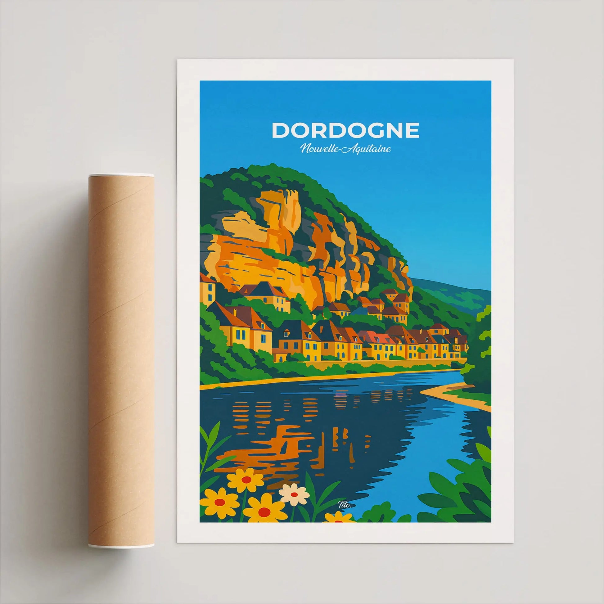 Affiche Dordogne - Poster vintage, impression artistique murale