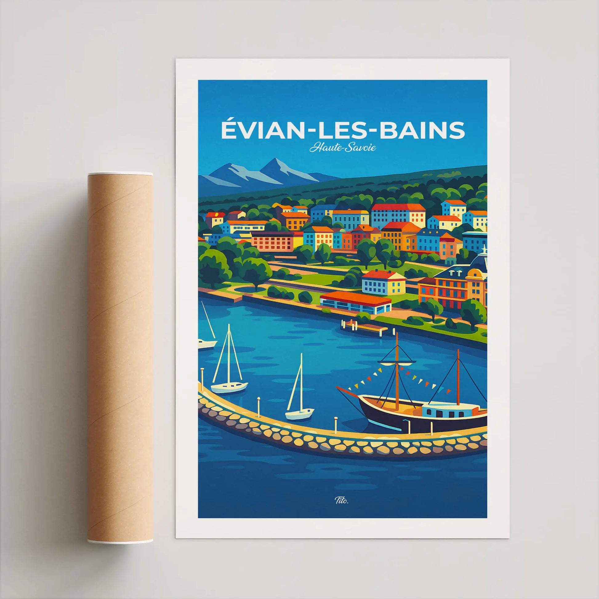 Affiche Évian-les-Bains - Poster vintage, impression artistique murale