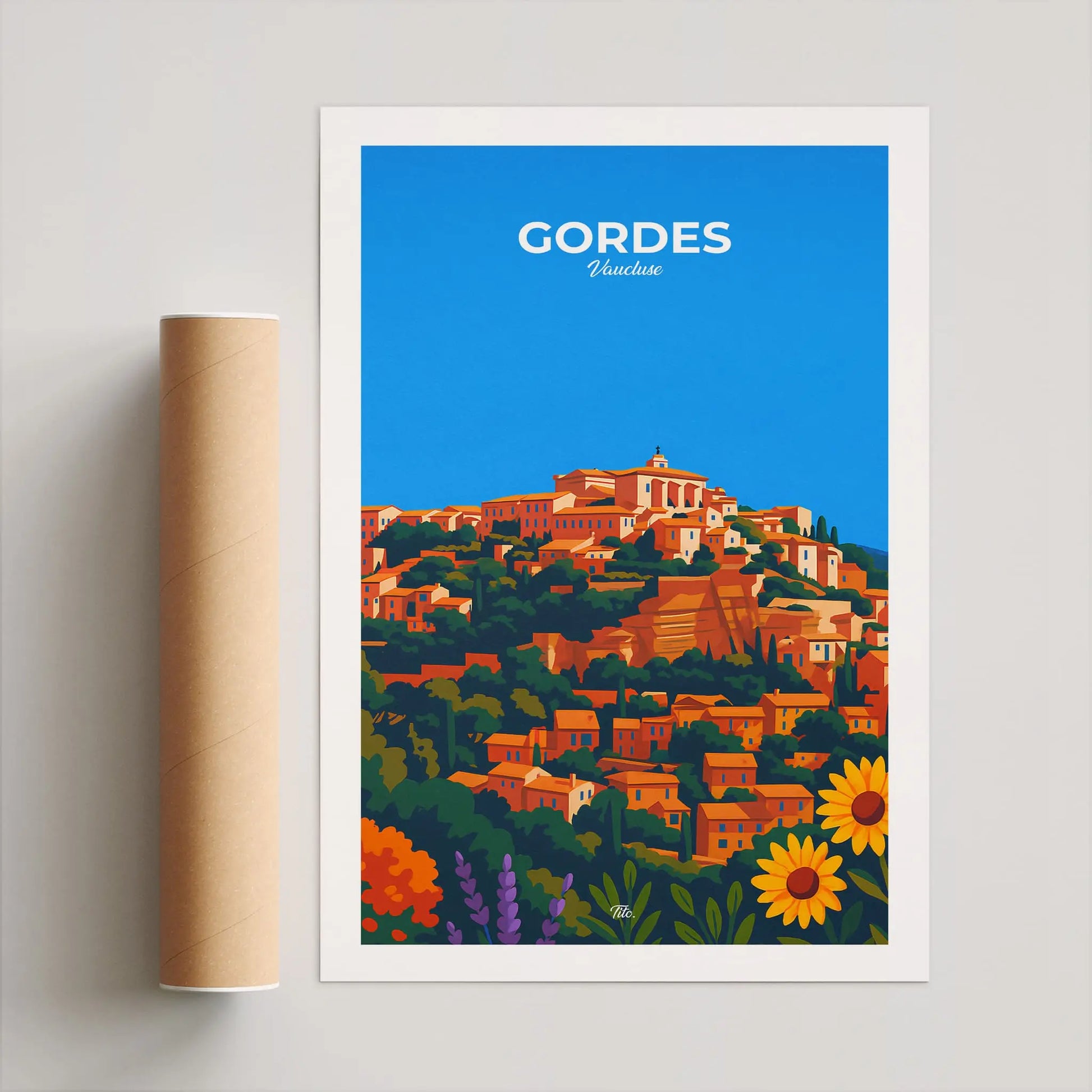 Affiche Gordes - Poster vintage, impression artistique murale