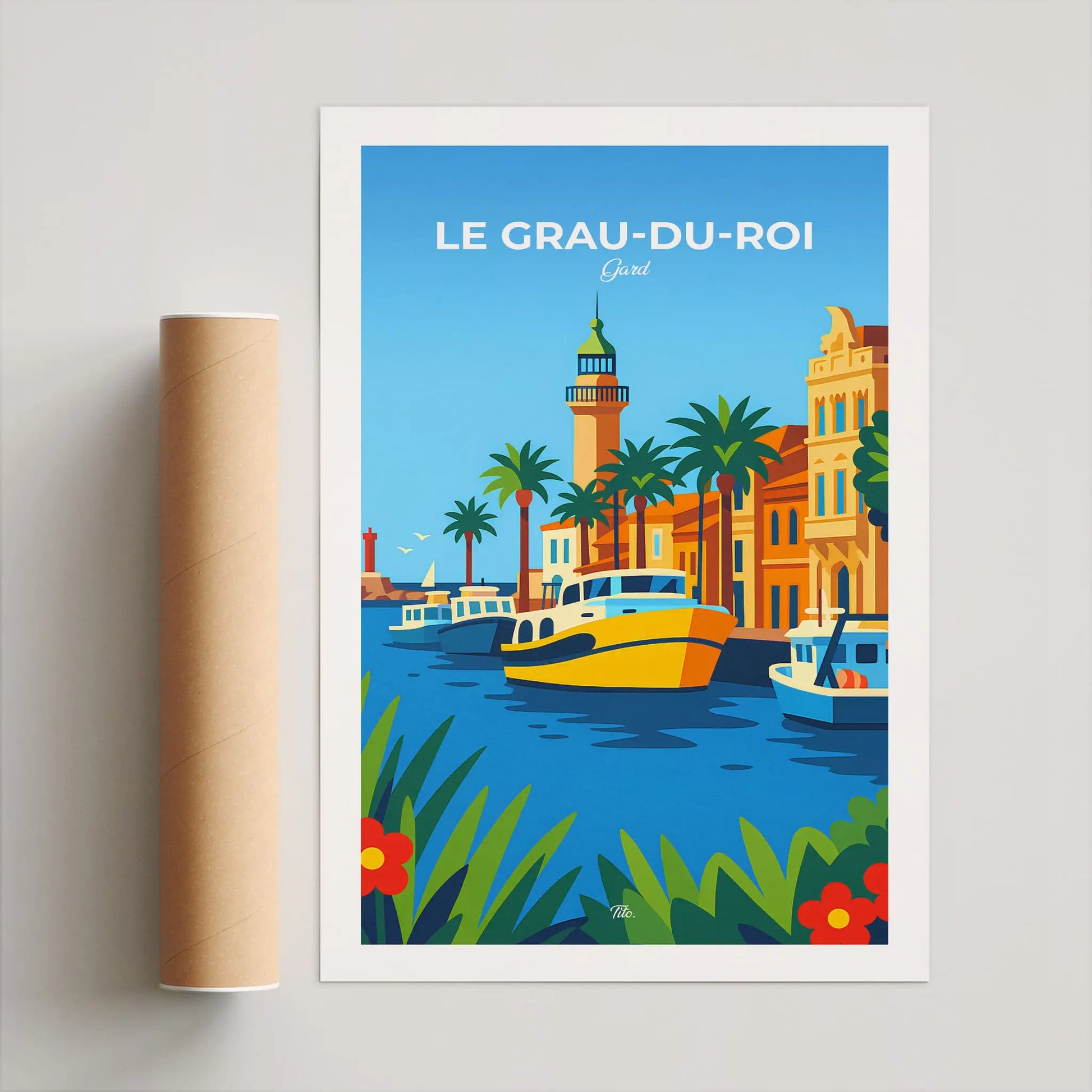 Affiche Le Grau-du-Roi - Poster vintage, impression artistique murale