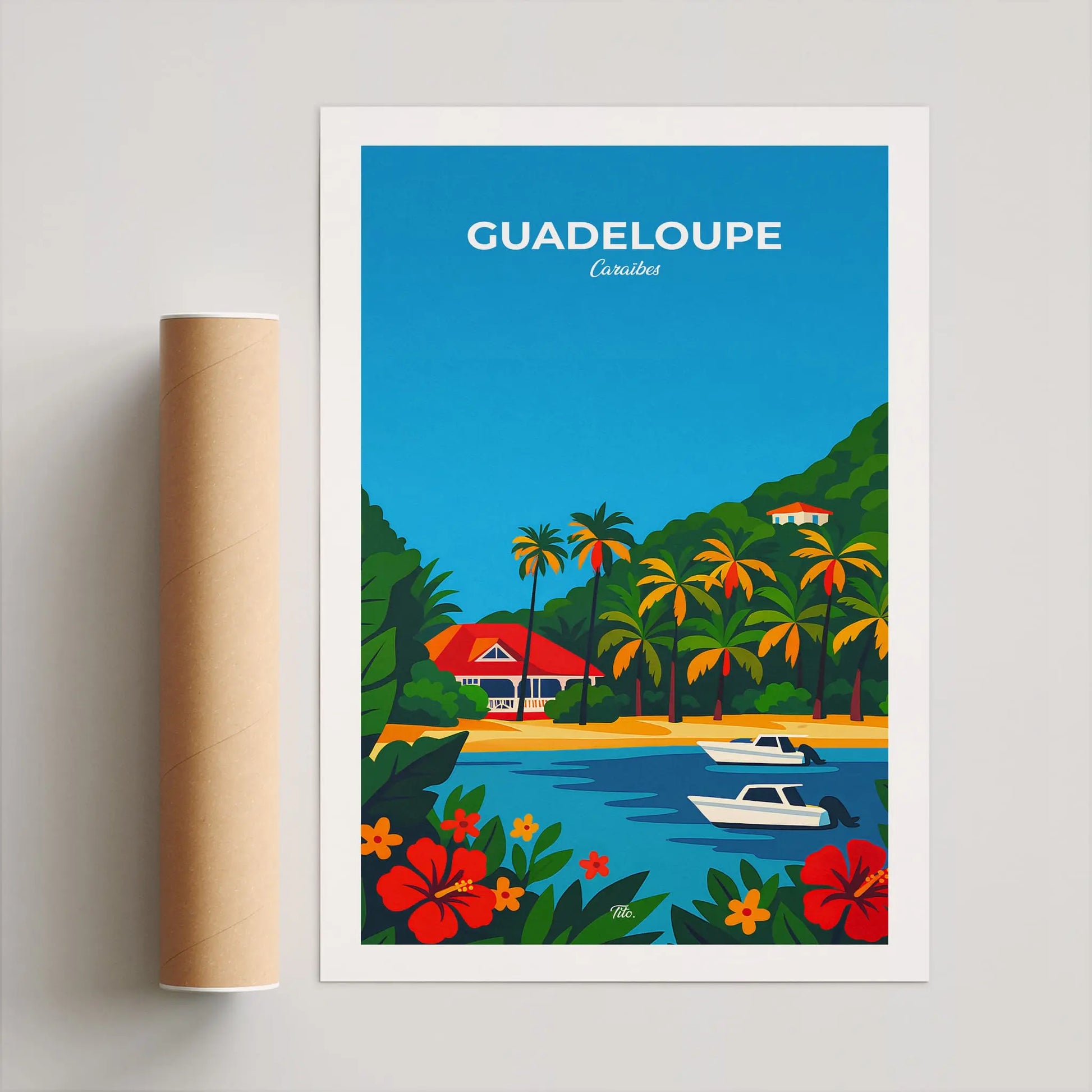 Affiche Guadeloupe - Poster vintage, impression artistique murale