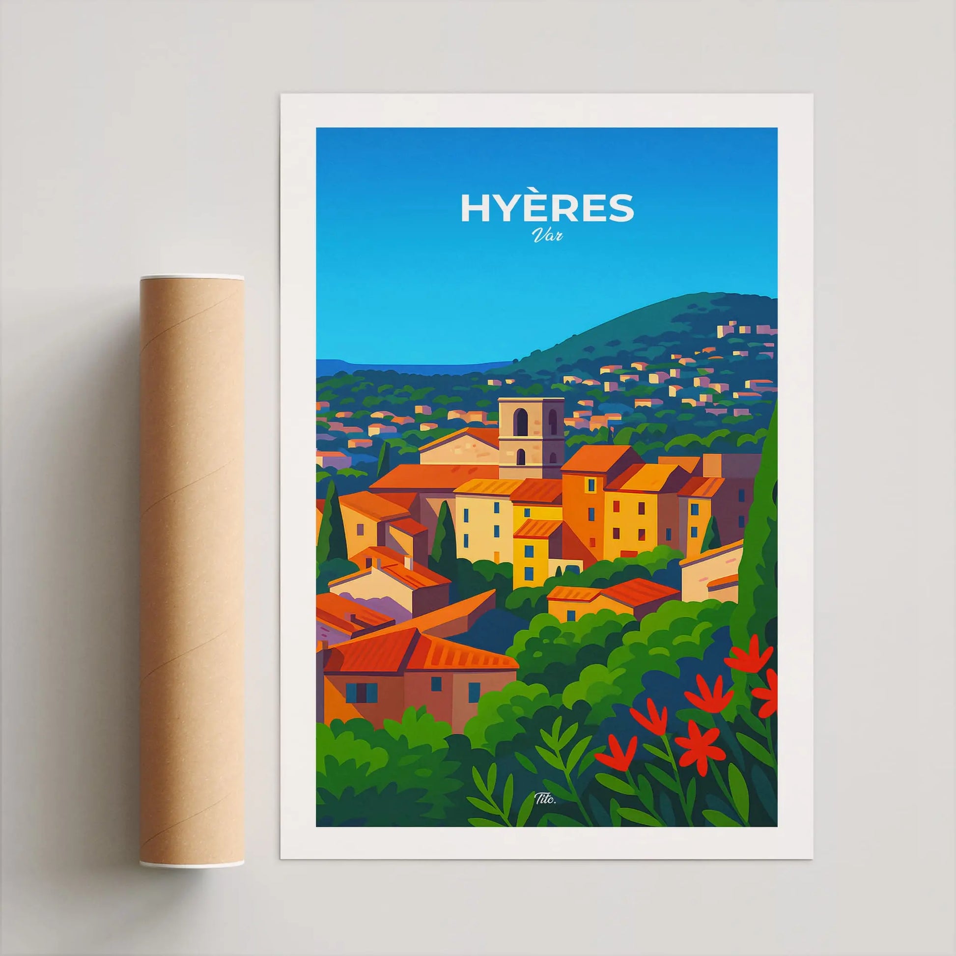 Affiche Hyères - Poster vintage, impression artistique murale