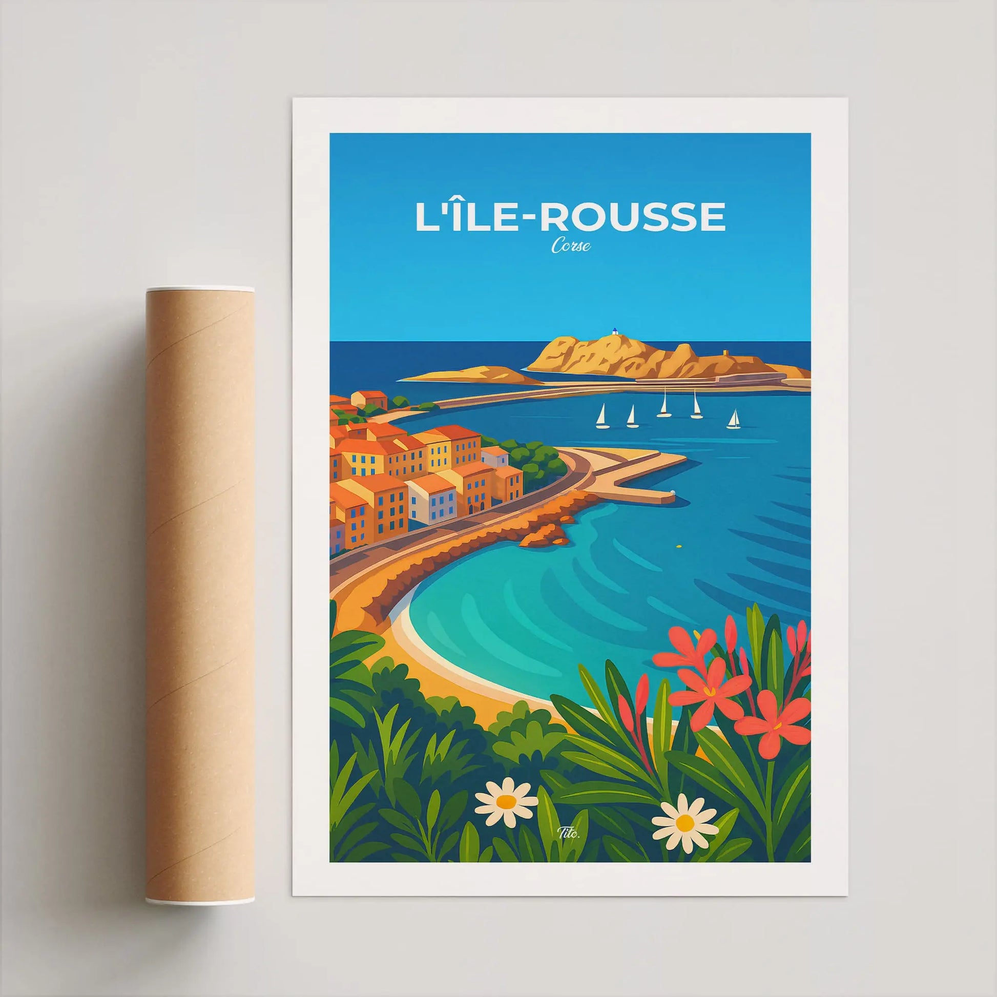 Affiche L'Île-Rousse - Poster vintage, impression artistique murale