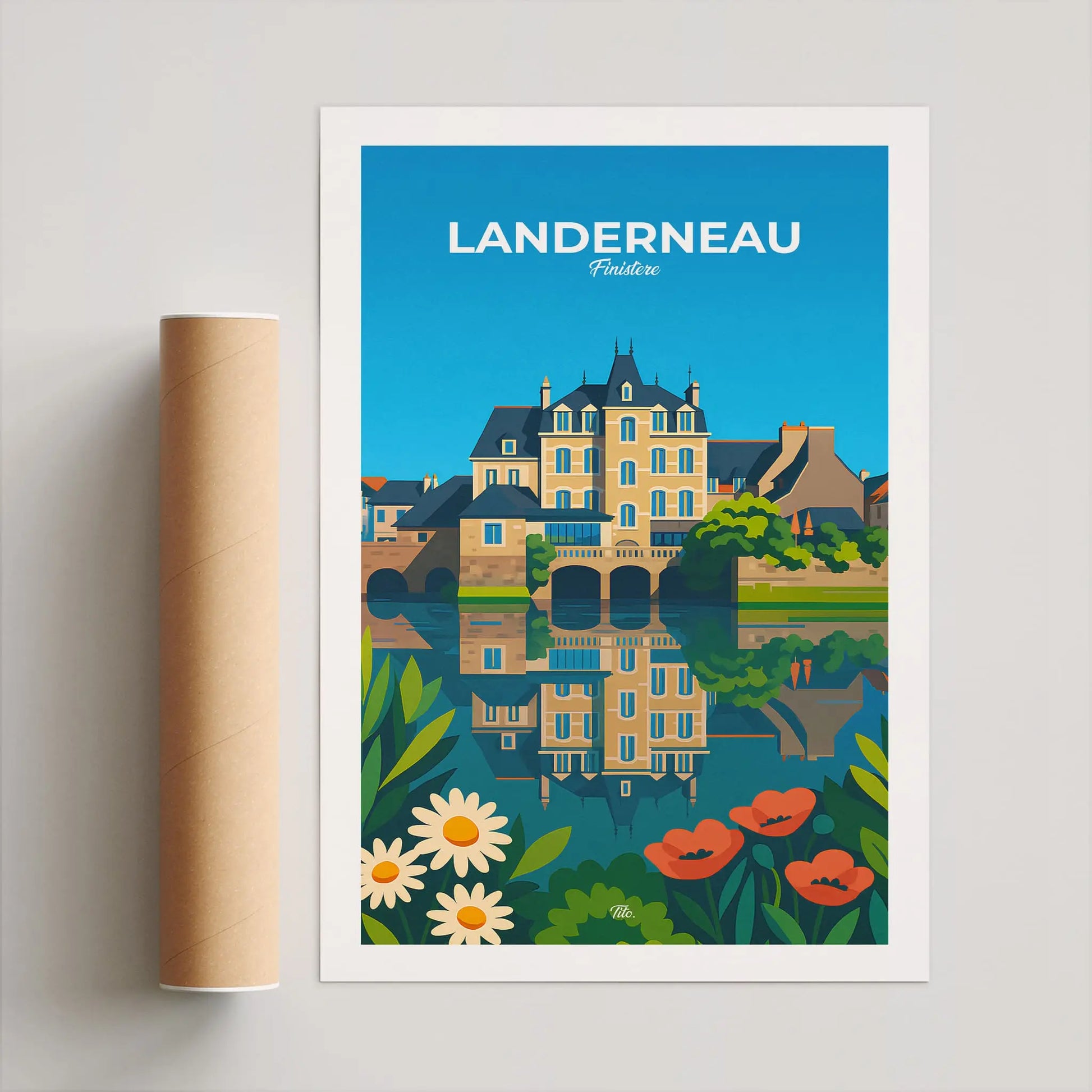 Affiche Landerneau - Poster vintage, impression artistique murale