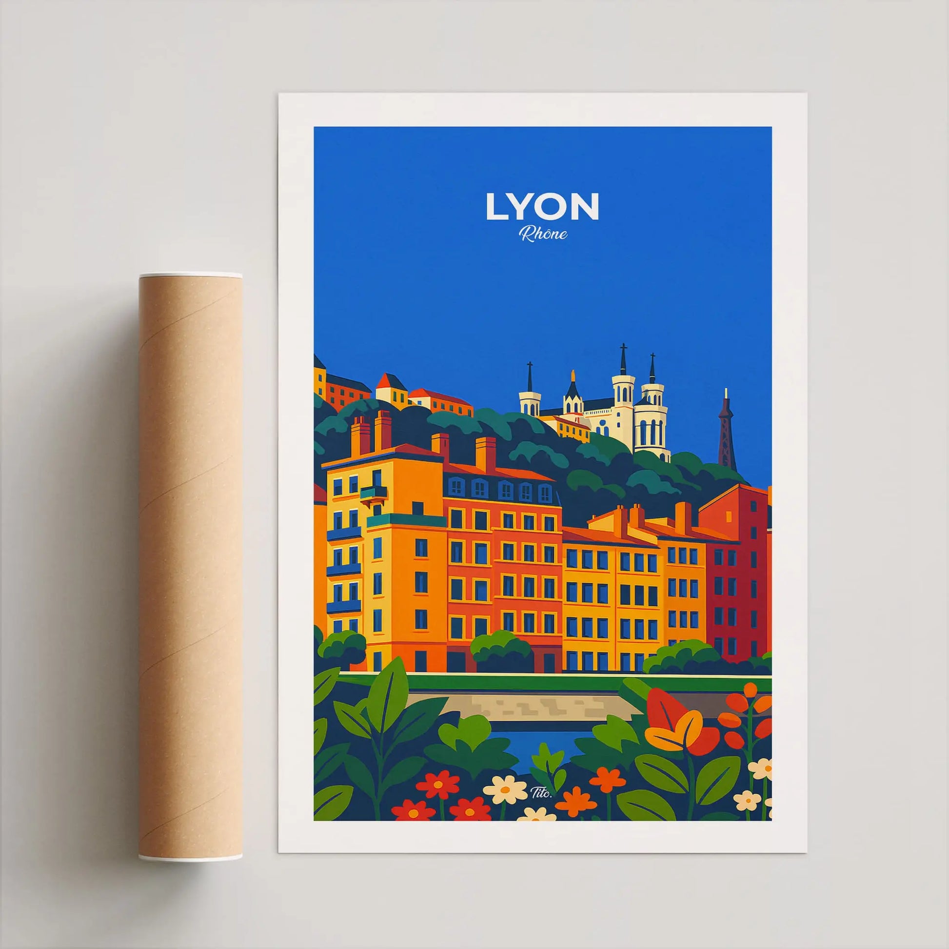 Affiche Lyon - Poster vintage, impression artistique murale