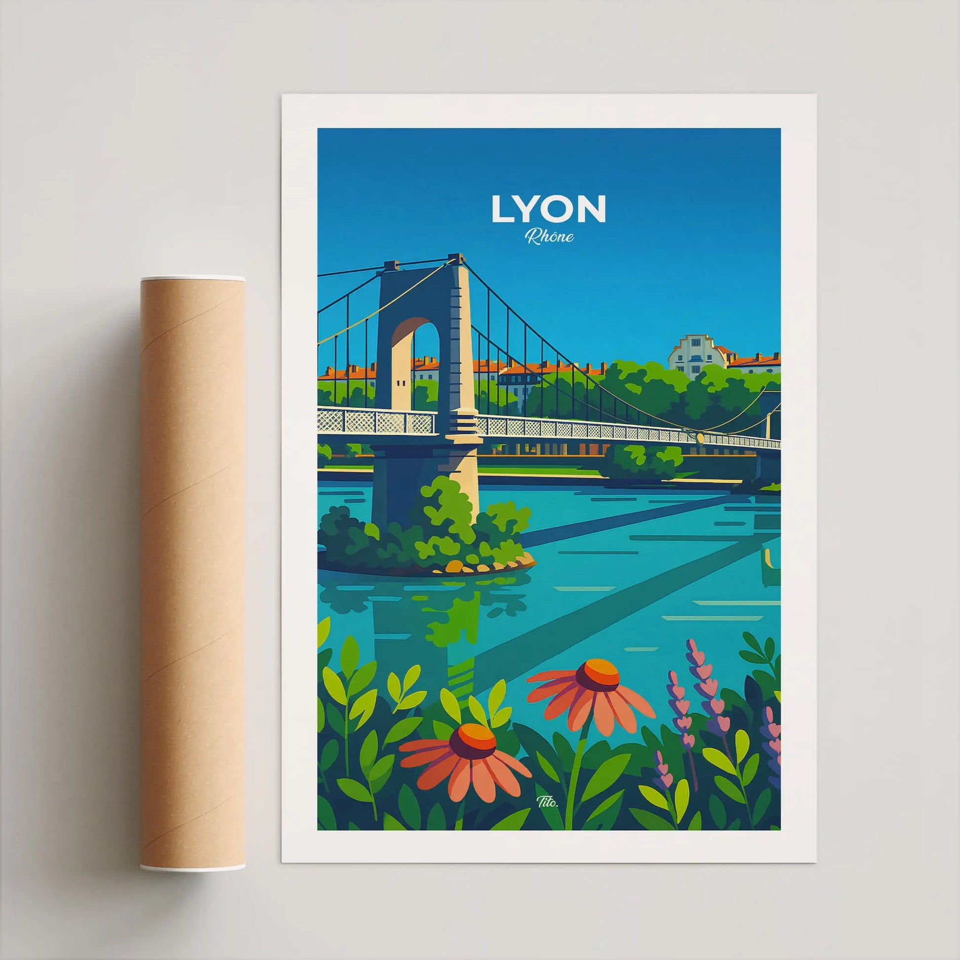 Affiche Lyon - Poster vintage, impression artistique murale