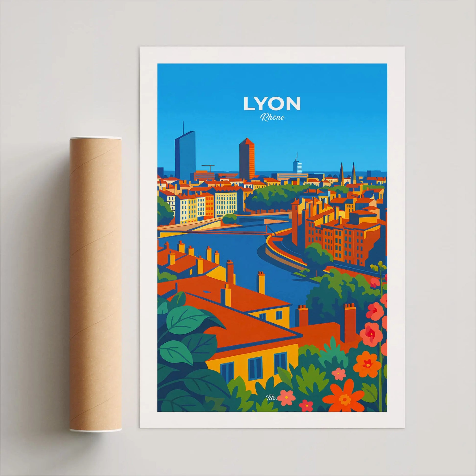 Affiche Lyon - Poster vintage, impression artistique murale