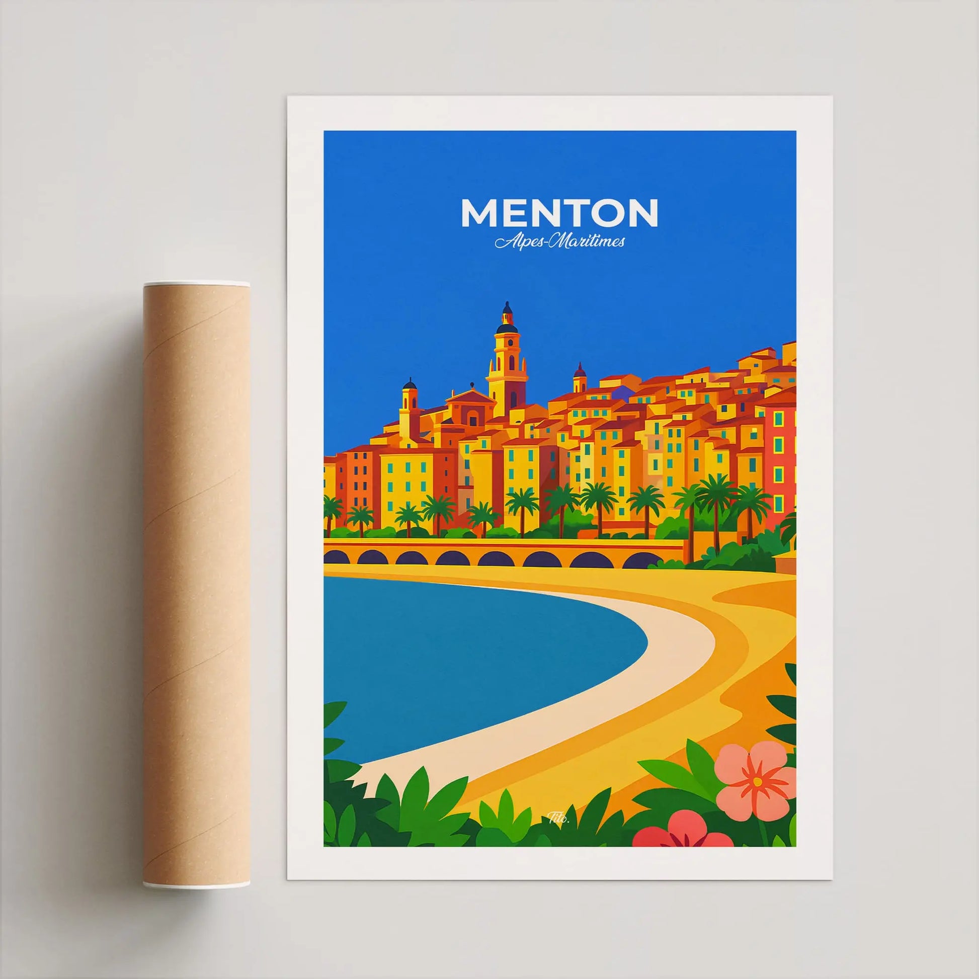 Affiche Menton - Poster vintage, impression artistique murale