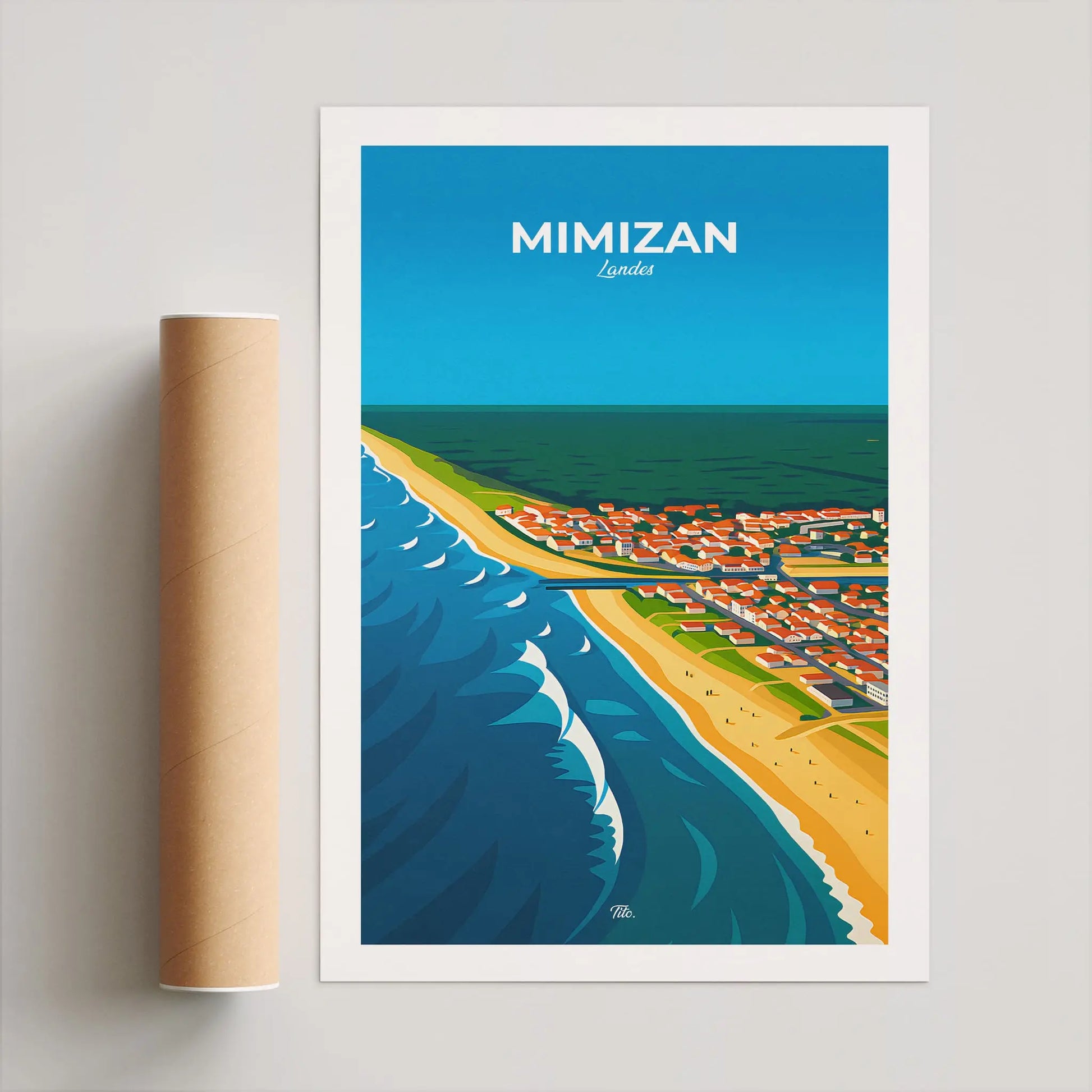 Affiche Mimizan - Poster vintage, impression artistique murale