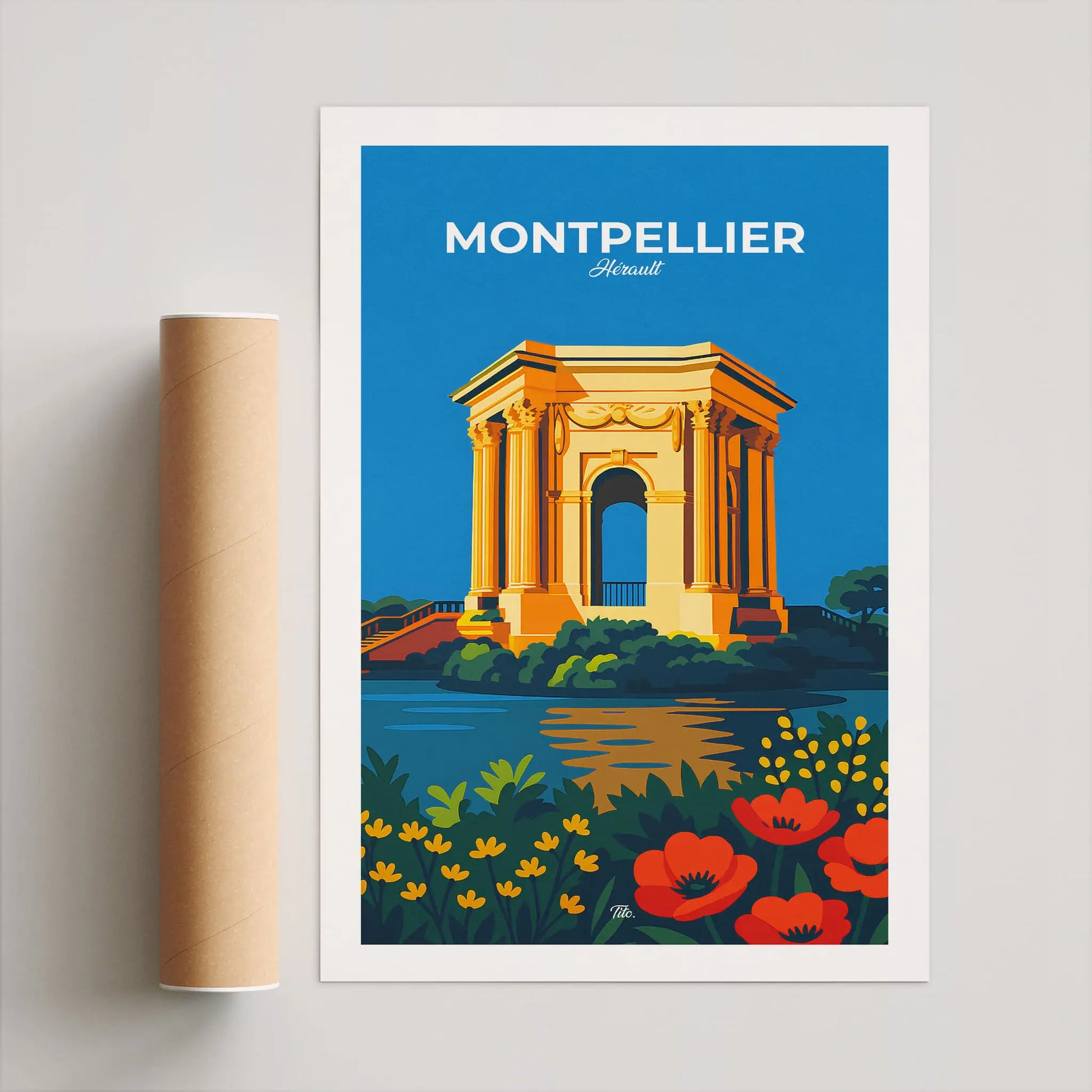 Affiche Montpellier - Poster vintage, impression artistique murale