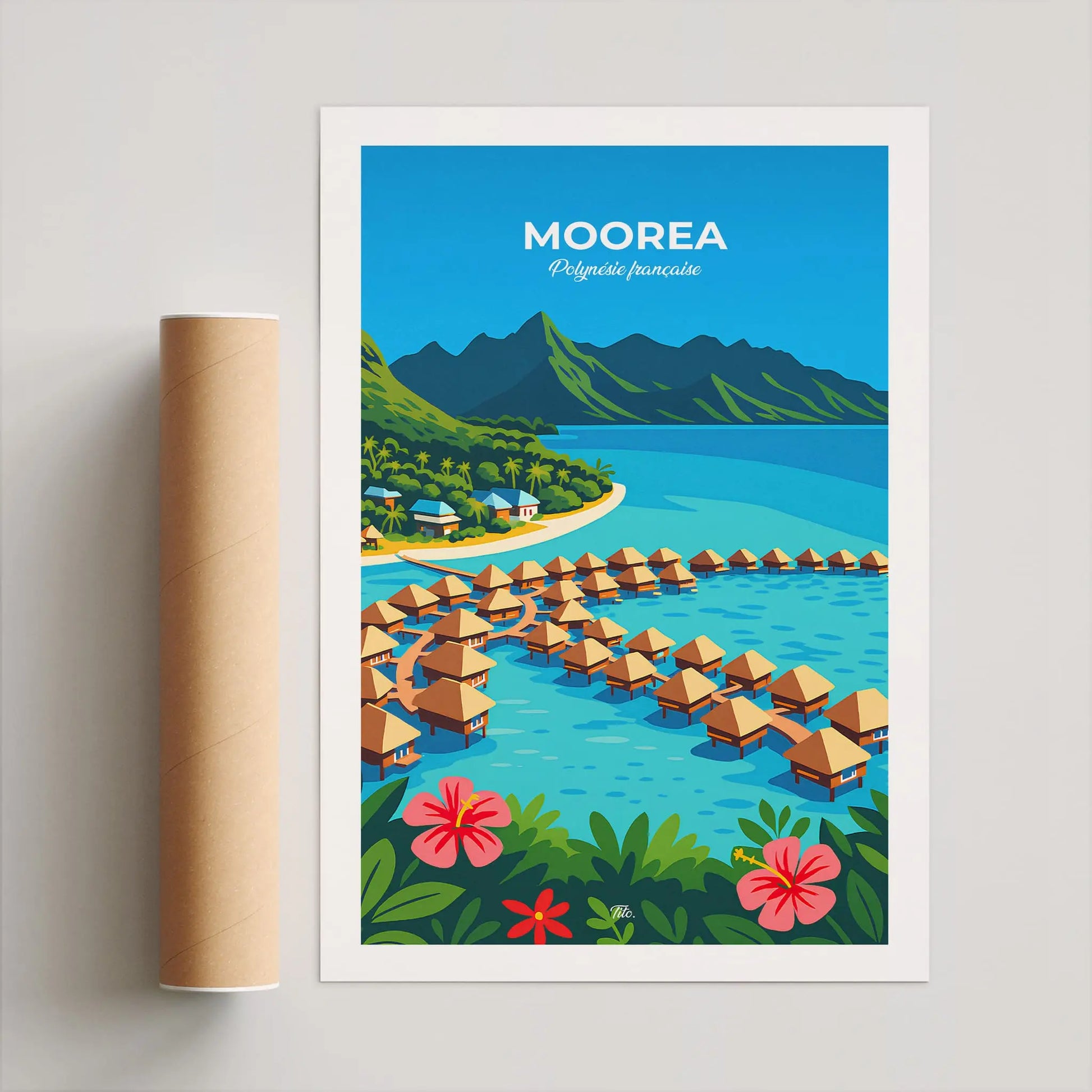 Affiche Moorea - Poster vintage, impression artistique murale