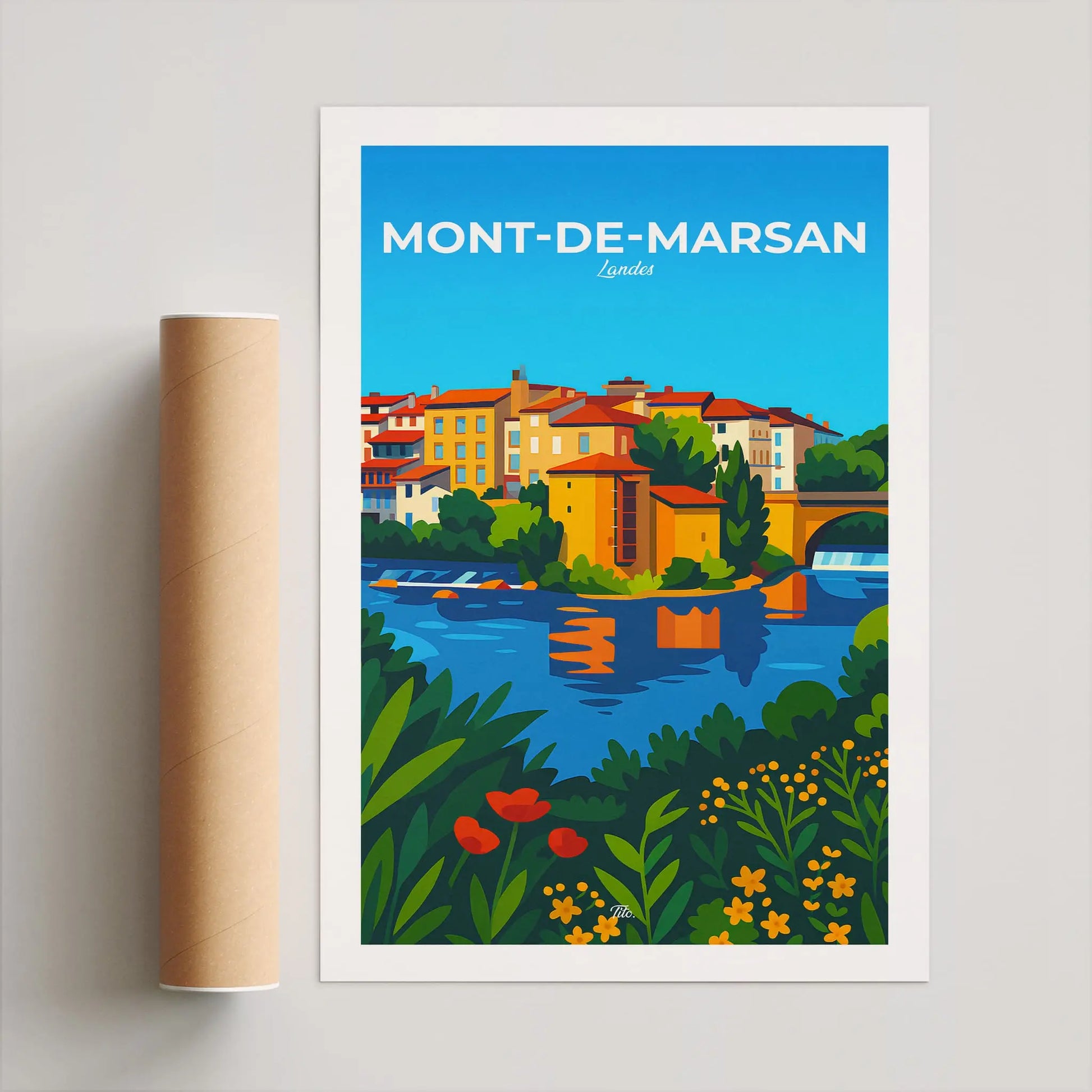 Affiche Mont-de-Marsan - Poster vintage, impression artistique murale