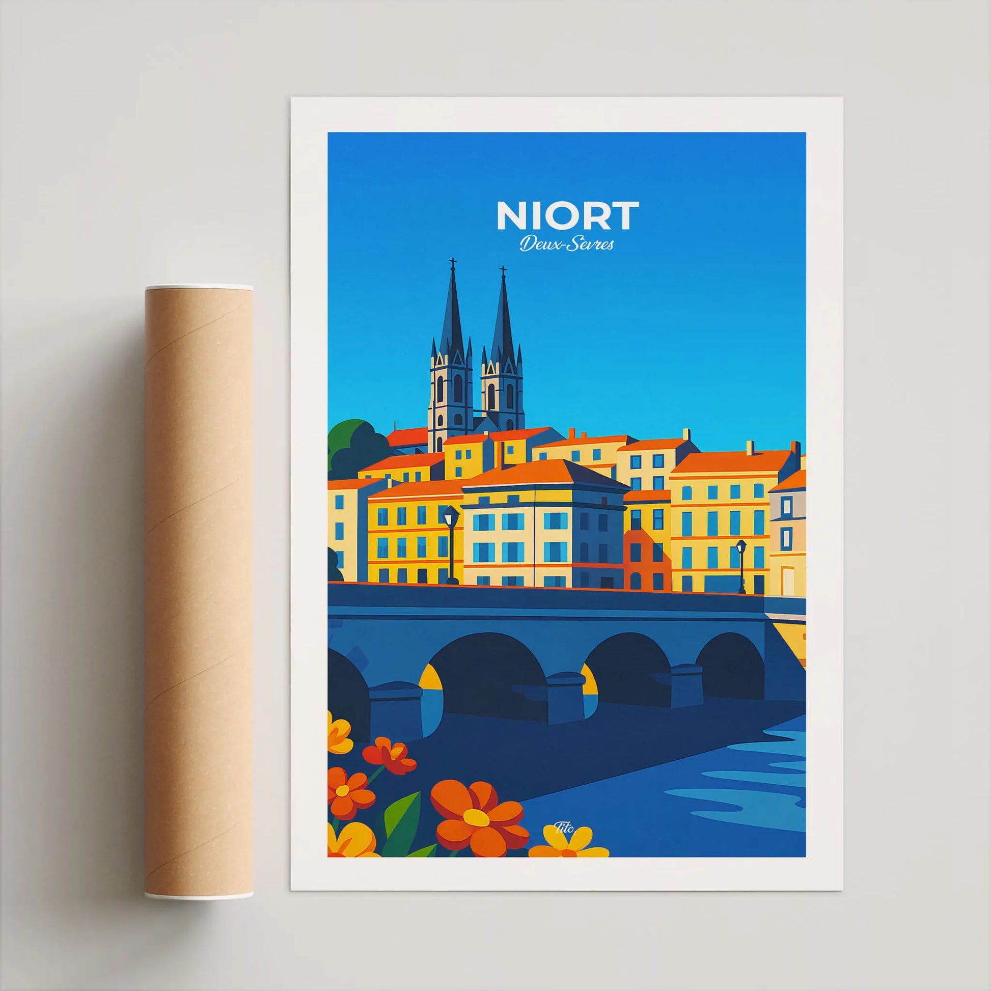 Affiche Niort - Poster vintage, impression artistique murale