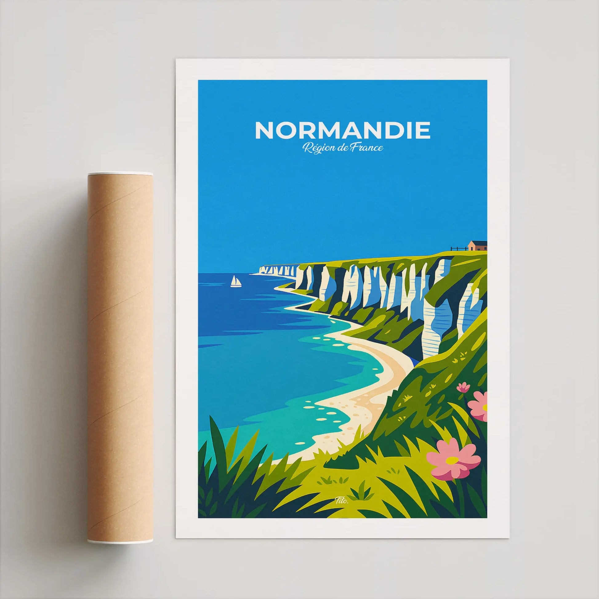 Affiche Normandie - Poster vintage, impression artistique murale