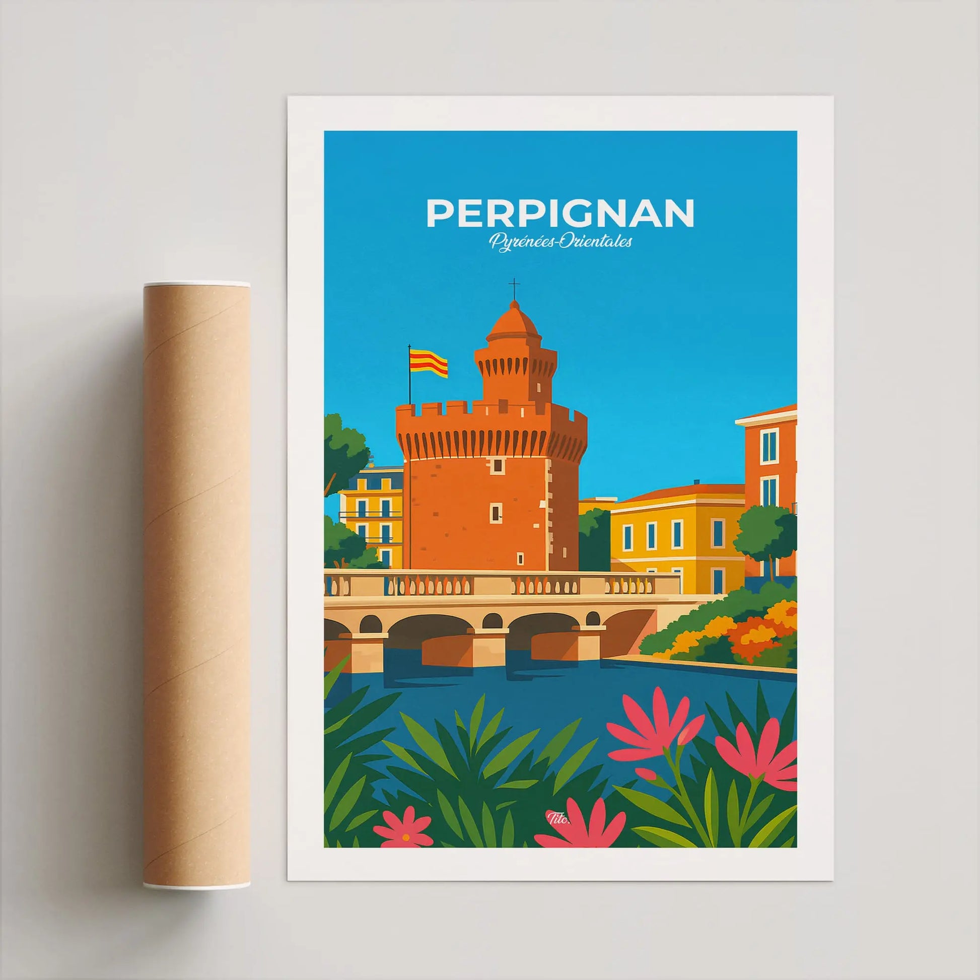 Affiche Perpignan - Poster vintage, impression artistique murale