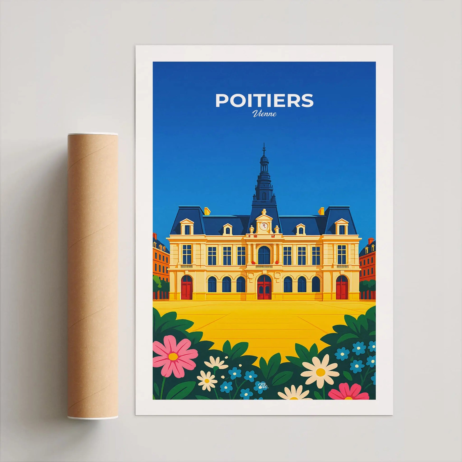 Affiche Poitiers - Poster vintage, impression artistique murale