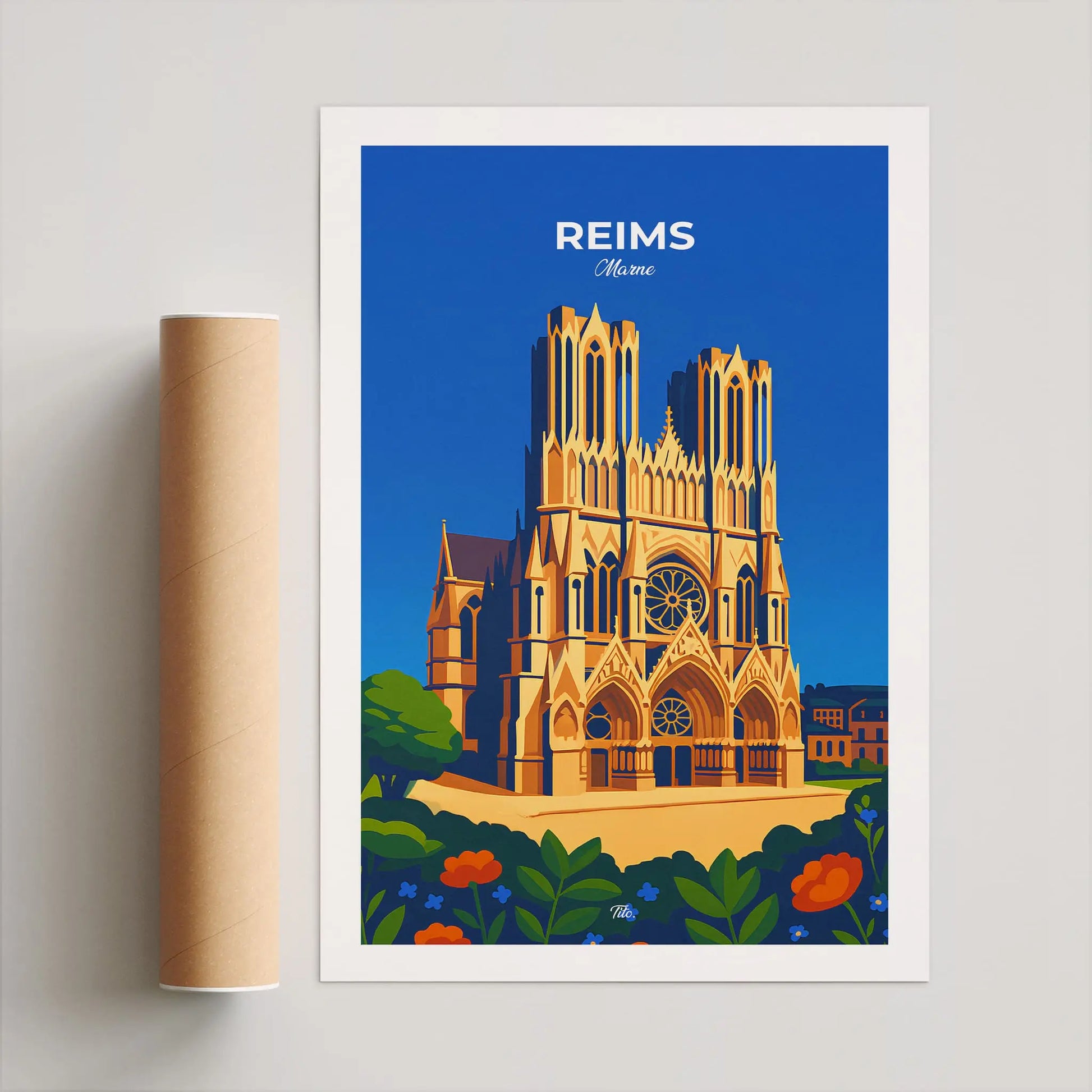 Affiche Reims - Poster vintage, impression artistique murale