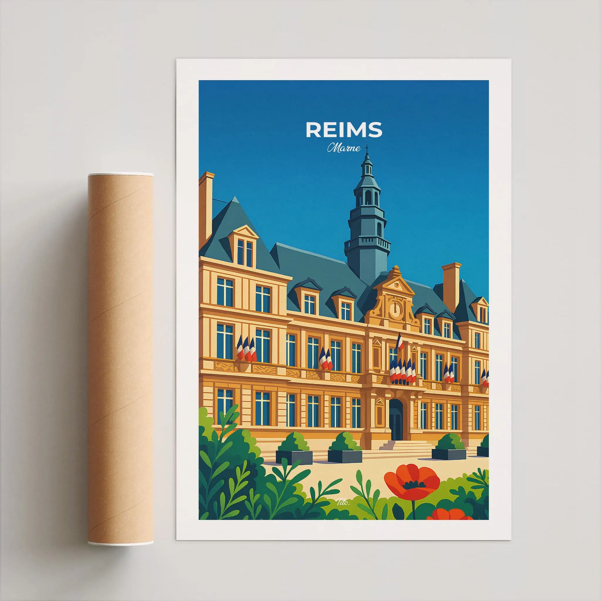 Affiche Reims - Poster vintage, impression artistique murale