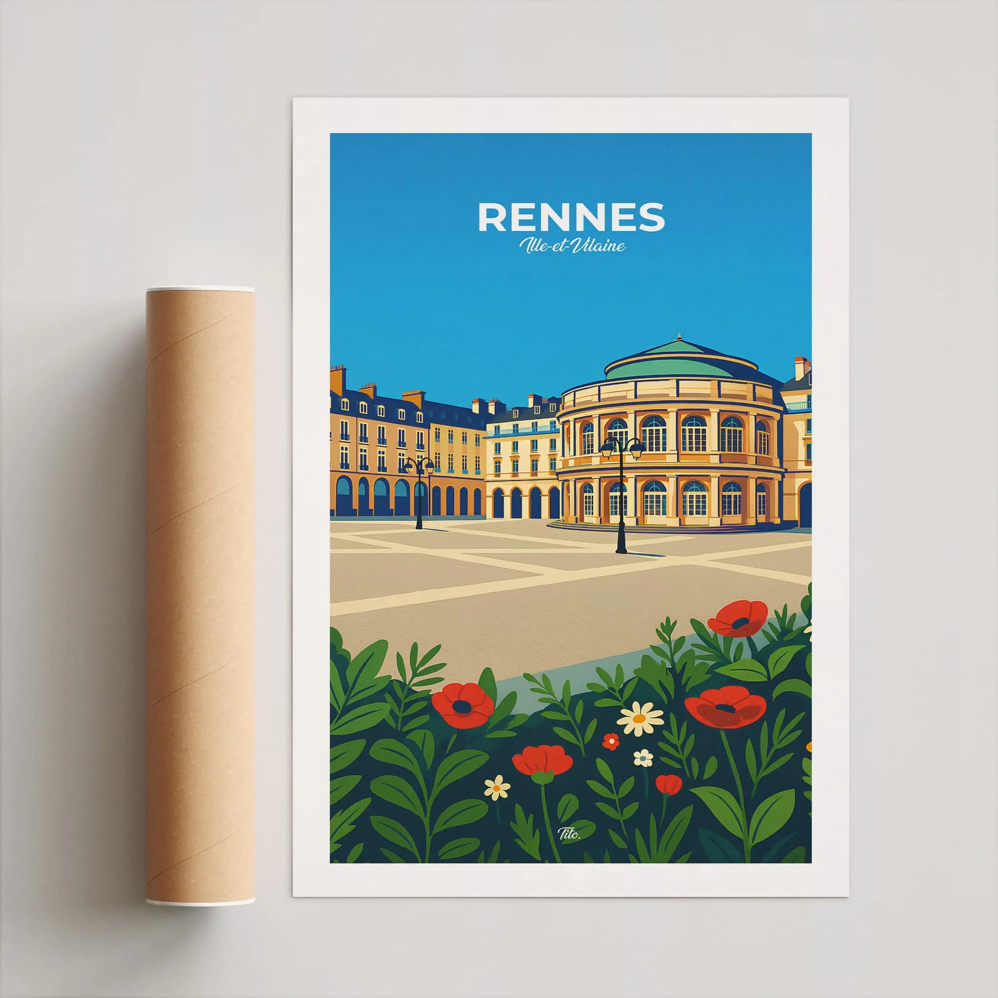 Affiche Rennes - Poster vintage, impression artistique murale