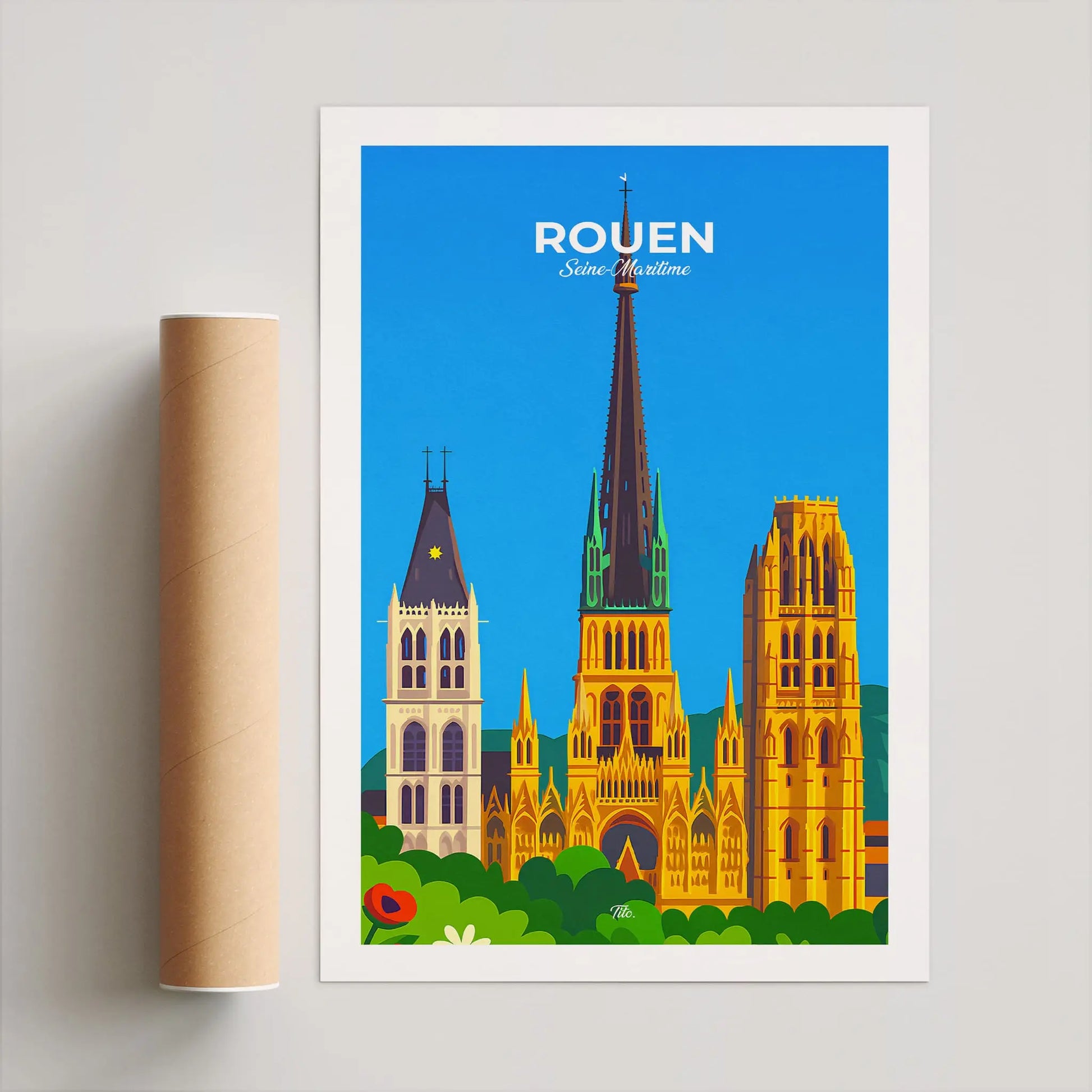 Affiche Rouen - Poster vintage, impression artistique murale