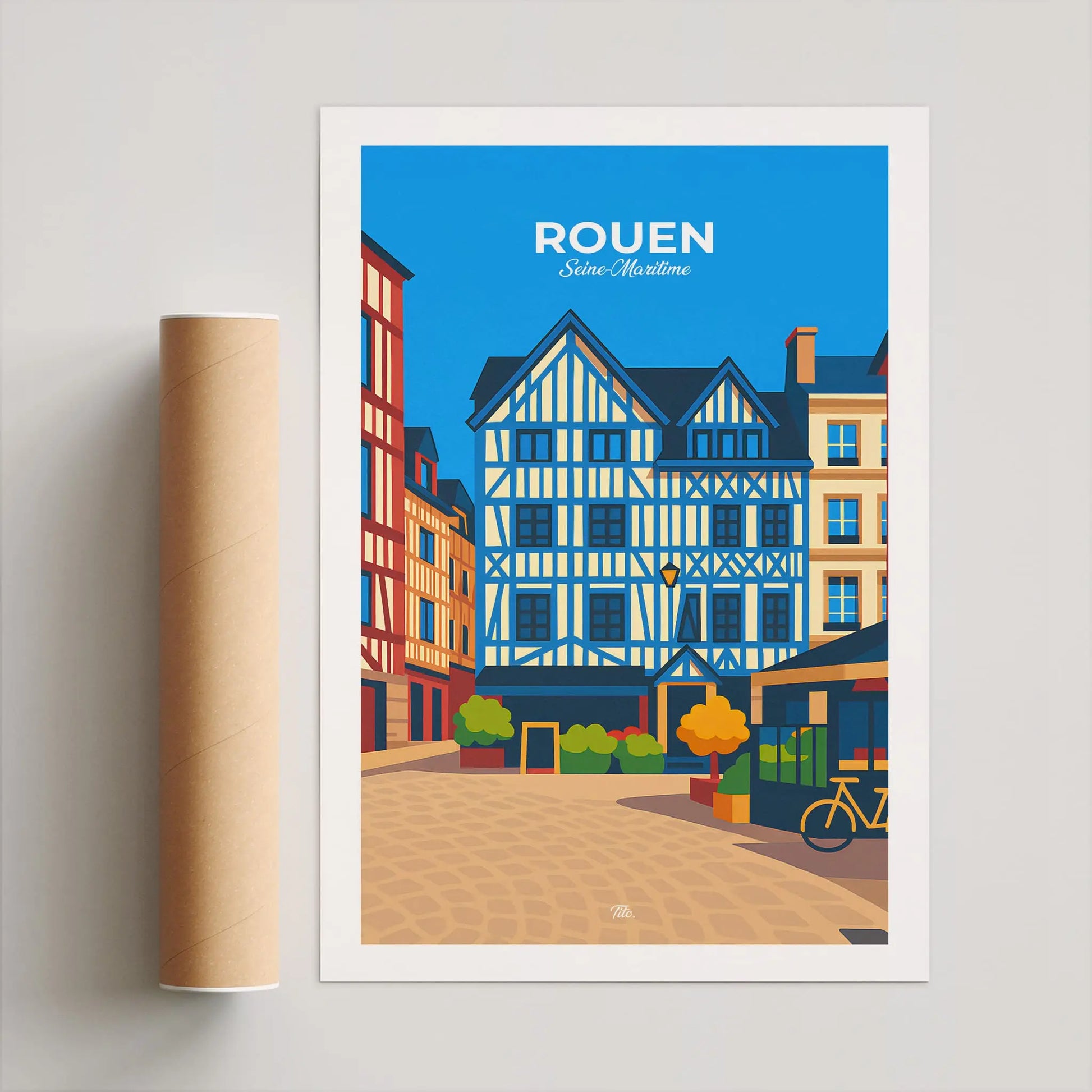 Affiche Rouen - Poster vintage, impression artistique murale