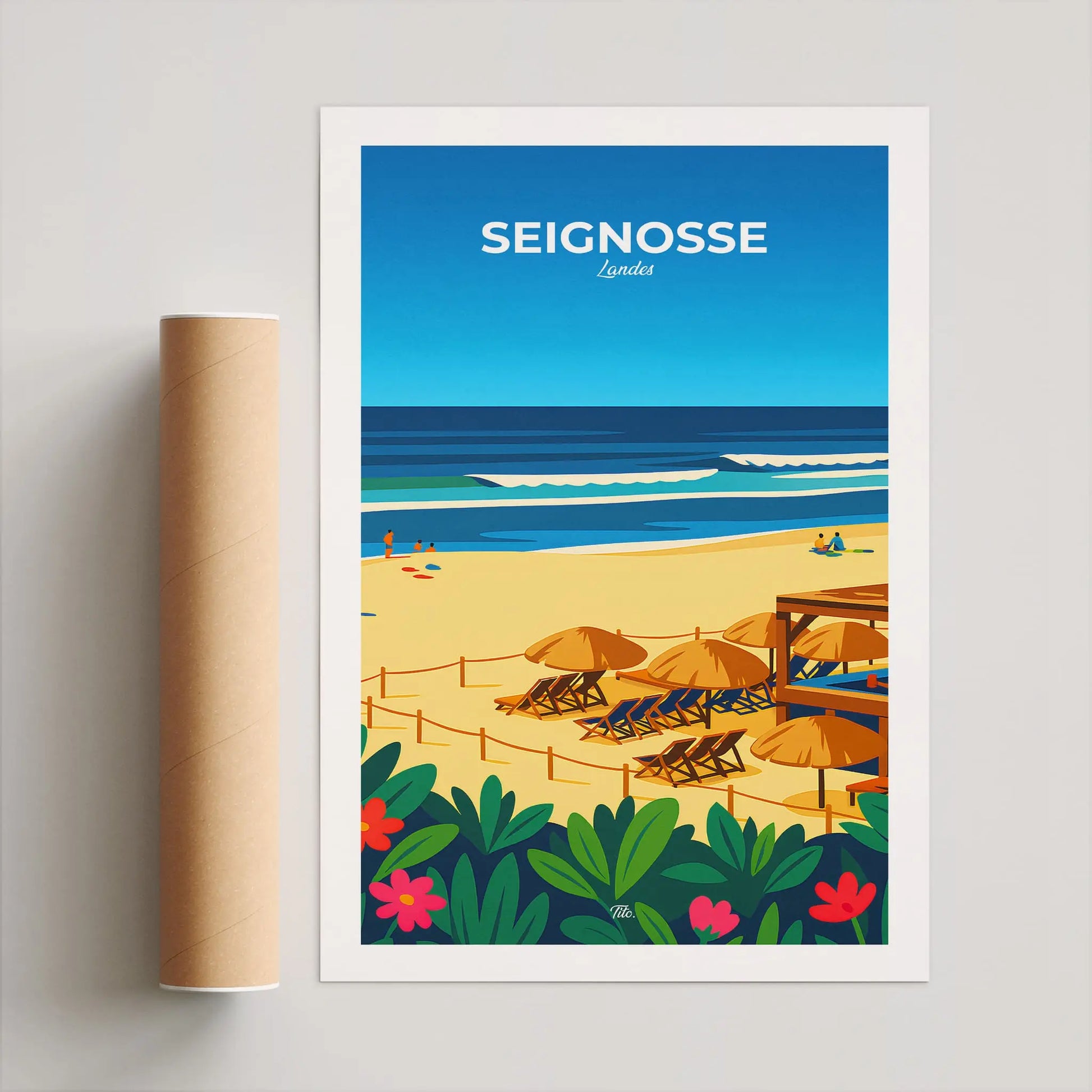 Affiche Seignosse - Poster vintage, impression artistique murale