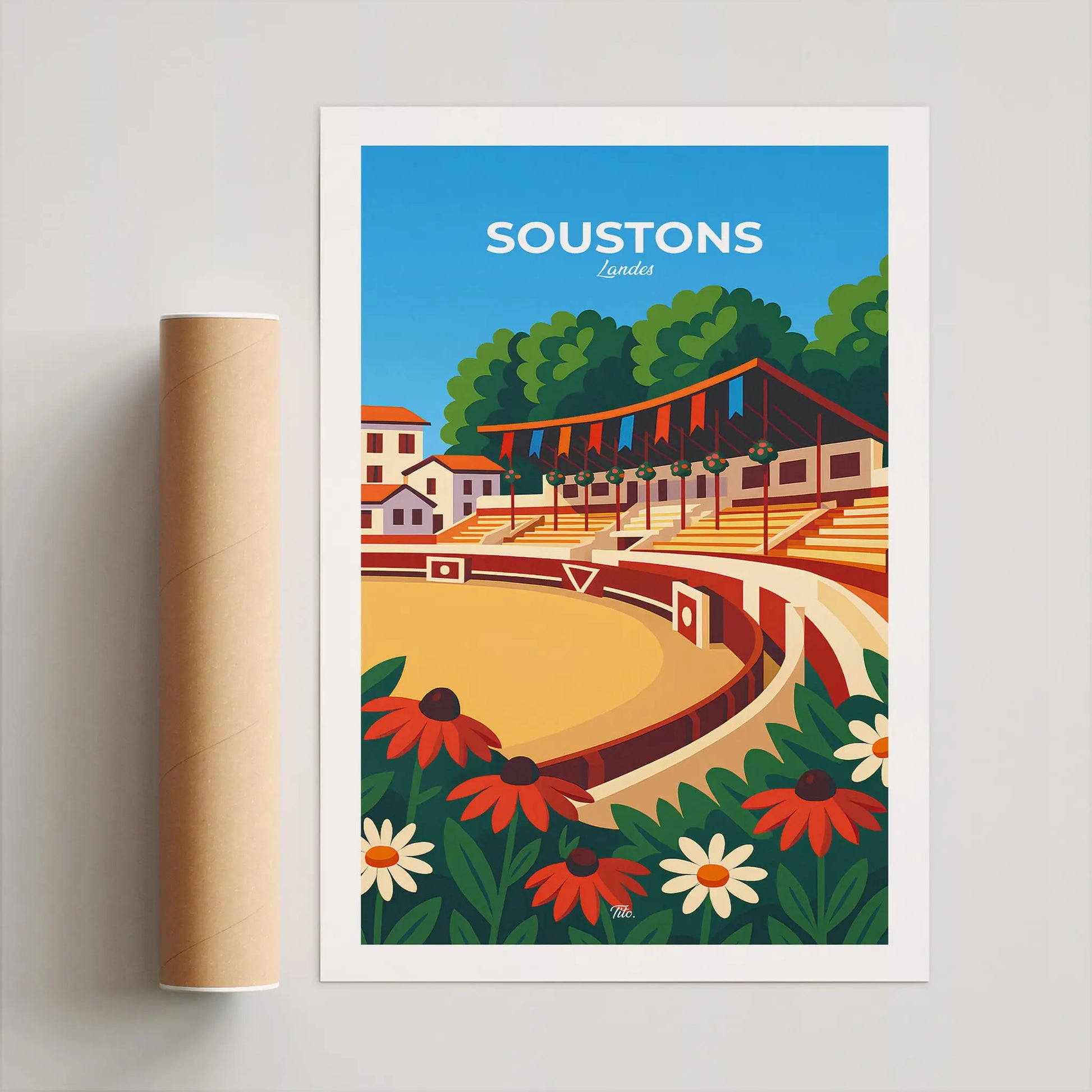 Affiche Soustons - Poster vintage, impression artistique murale