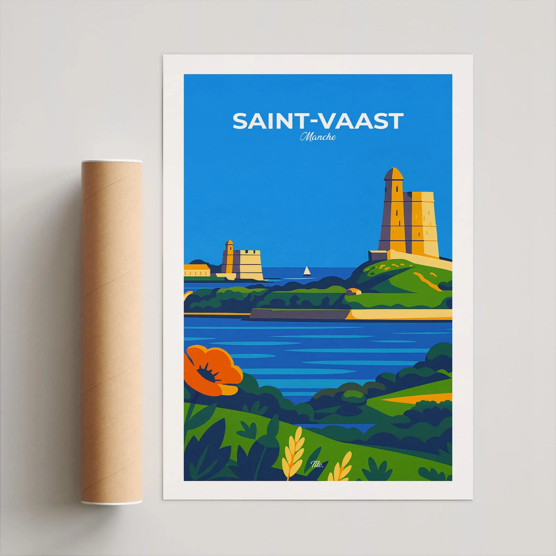 Affiche Saint-Vaast-la-Hougue - Poster vintage, impression artistique murale