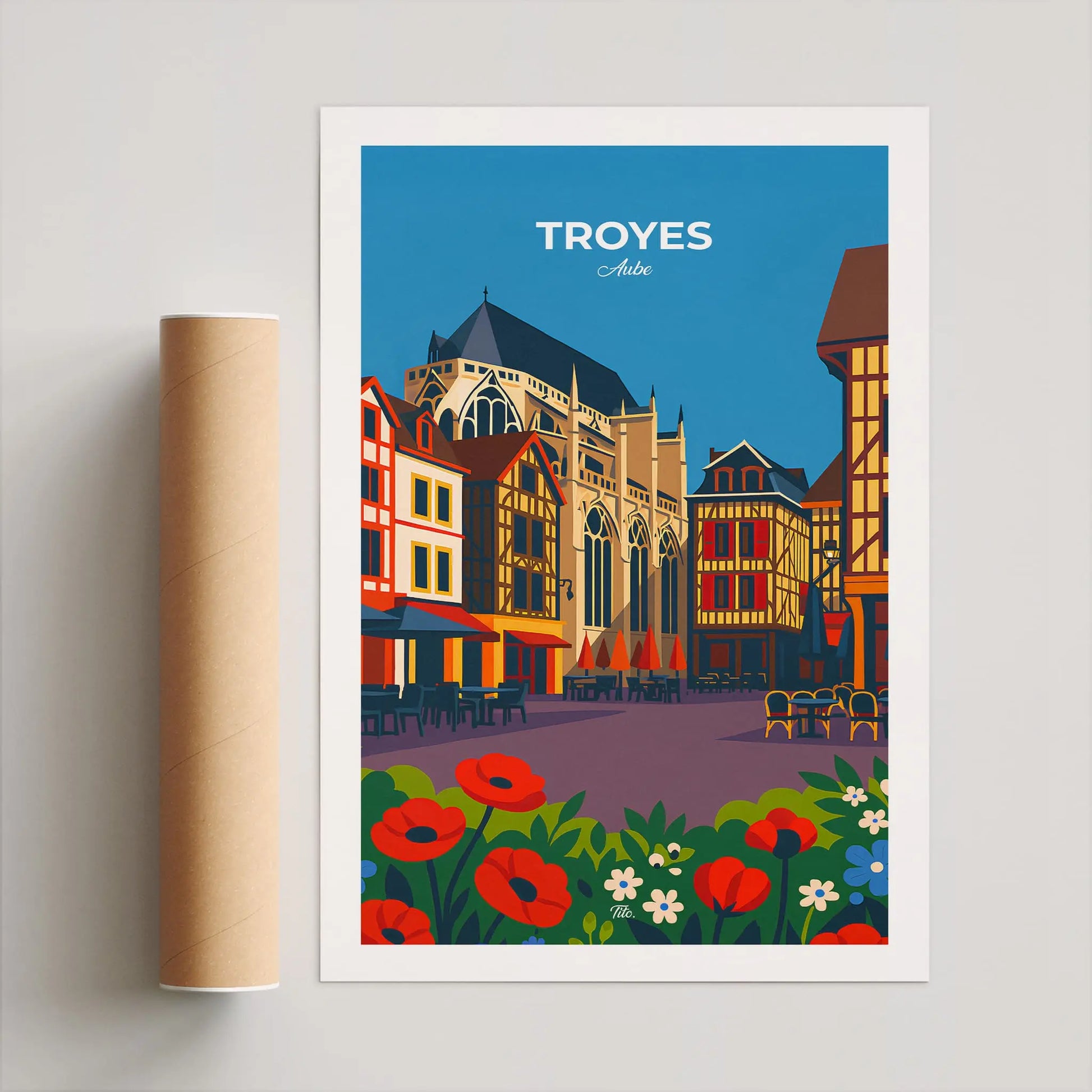 Affiche Troyes - Poster vintage, impression artistique murale