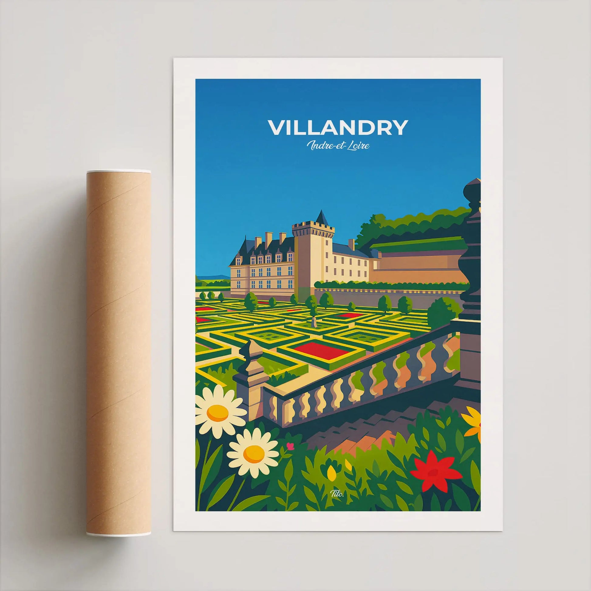 Affiche Villandry - Poster vintage, impression artistique murale